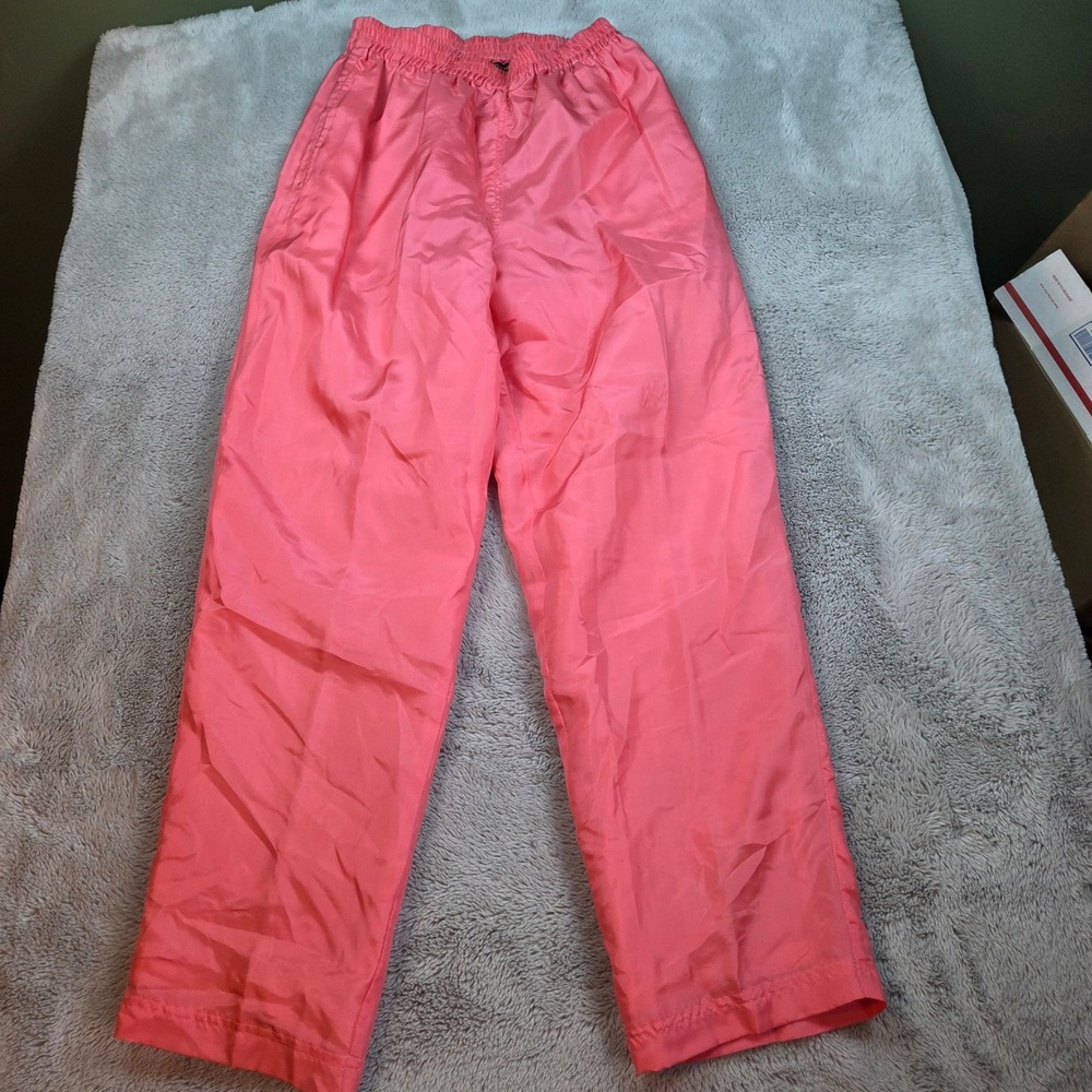 River Edge Silk Track Pants Womens Medium Pink Elastic Waist Lined Joggers R145
